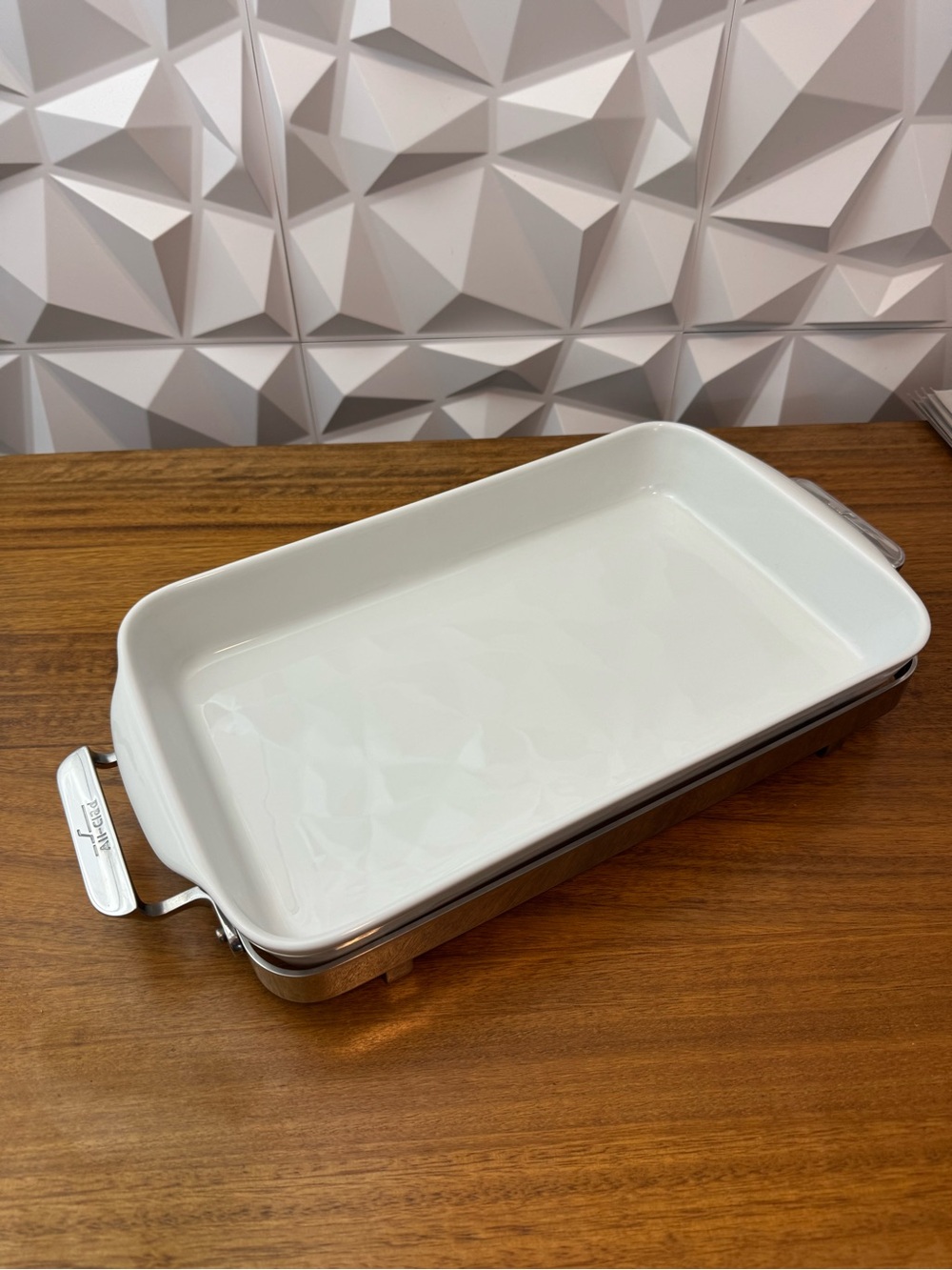 All-Clad Ceramic Rectangular Baking Dish with Stainless Steel Caddy
